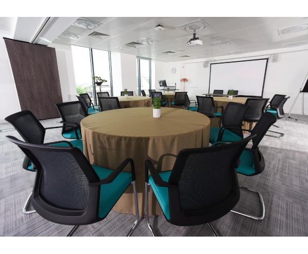 Conference cloth table covers in a meeting room