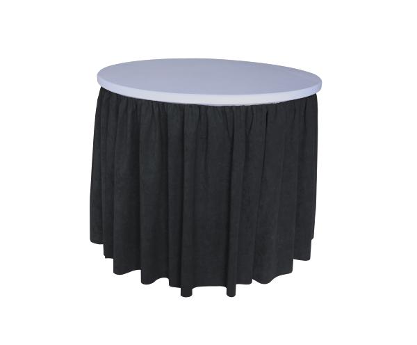 Simple-Fit table skirting with elasticated top and grey table skirt