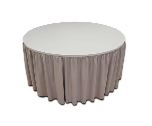 Simple-Fit table skirting with elasticated top and taupe table skirt